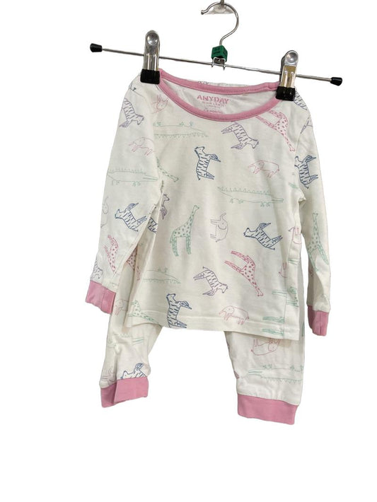 Preloved John Lewis - White Pink Jungle Animal Print Long-sleeved Pyjamas (6-9m)