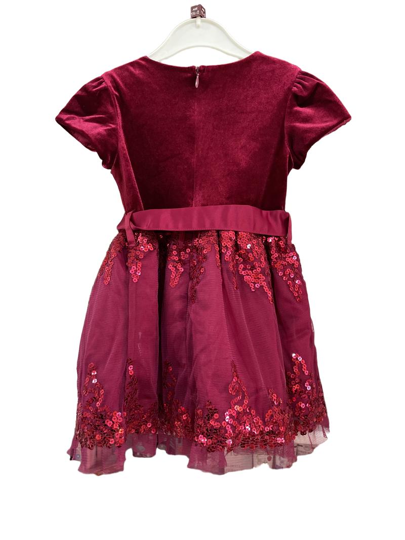 Preloved Marks & Spencer - Red Velvet And Sequin Tulle Short-sleeved Party Dress (18-24m)