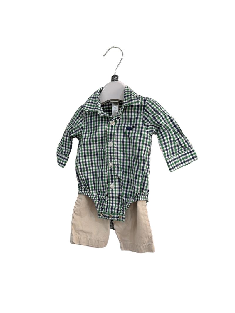Preloved Little Me - Blue Green White Check Long-sleeved Collar Onesie Bodysuit (3-6m)