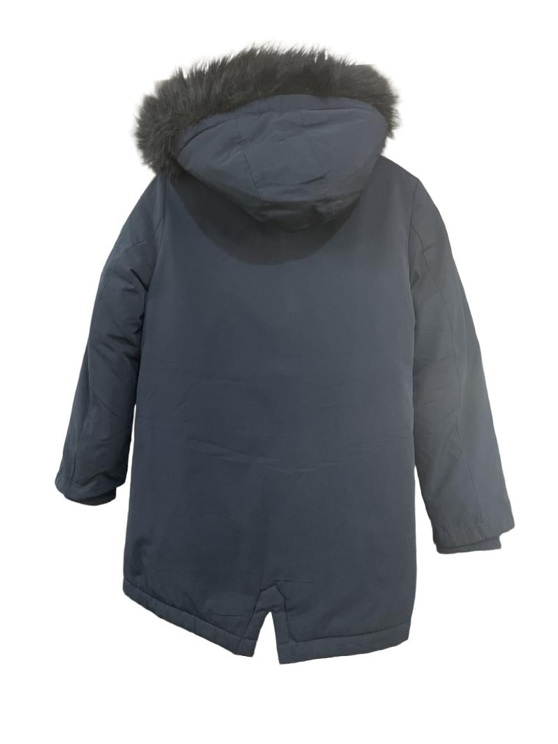 Preloved Marks & Spencer - Navy Coat. Faux Fur Trim Hood. (9-10y)