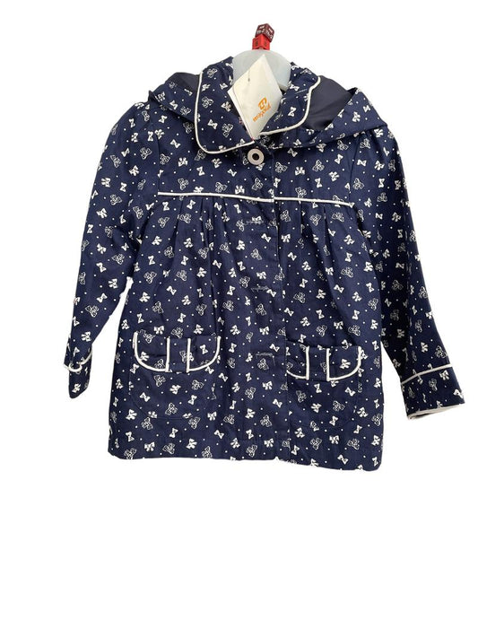 Preloved Mayoral - Navy White Bow Print Light Jacket With Hood, NEW With Tags (18-24m)
