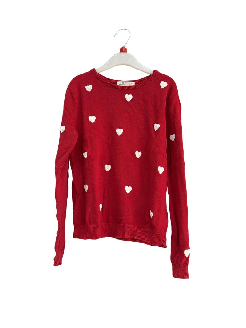 Preloved H&M - Red White Heart Jumper (8-9y, 9-10y)