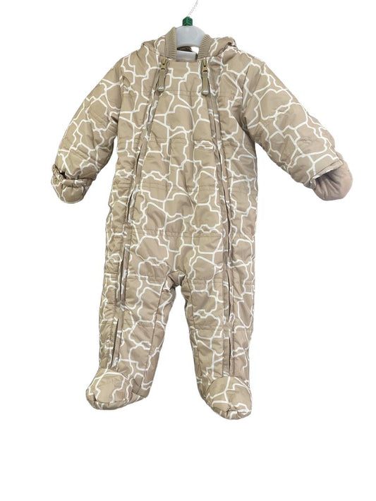 Preloved COCCODRILLO - Beige Double Zip Snowsuit Car Outline Pattern. (6-9m)
