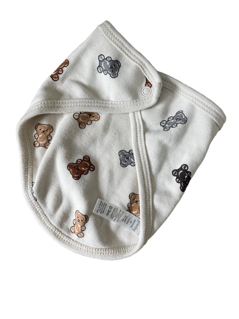 Preloved Pl Baby - Beige Teddy Bear Long-sleeved Sleepsuit, Bib, And Light Blanket (0-3m)