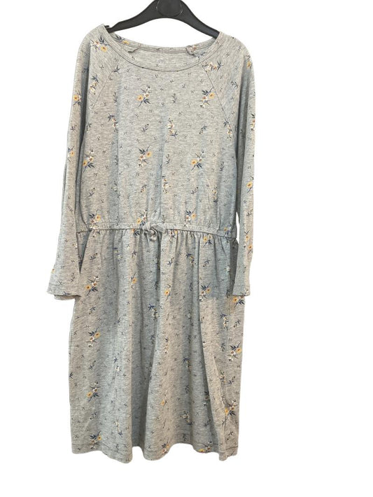Preloved Gap Kids - Gray Floral Print Drawstring Long-sleeved Dress, Size XL (11-12y, 12-13y)
