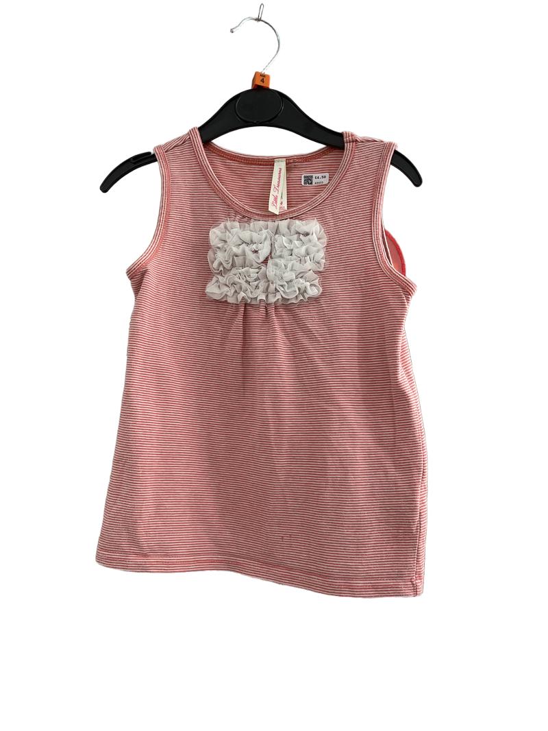 Preloved Little Treasures - Red White Striped Vest Tank With White Ruffle And Red Bow On Back (4-5y)