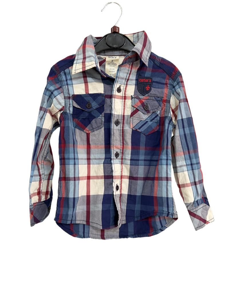 Preloved Carter's - Checkered Blue, White, Red Shirt. (2-3y)