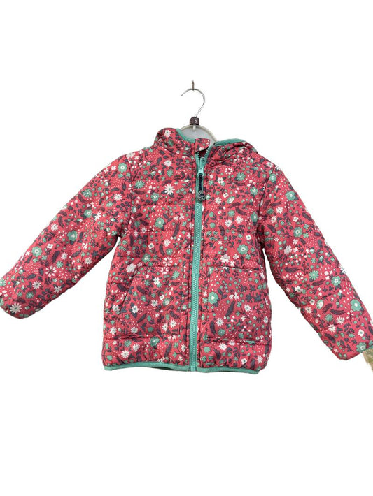 Preloved Frugi - Jacket - Pink Green White Floral Puffer Jacket With Hood (2-3y)