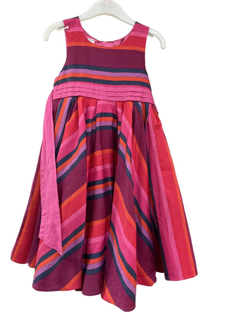 Preloved Monsoon - Dress - Pink Navy Purple Stripe Sleeveless Tie Dress (4-5y)