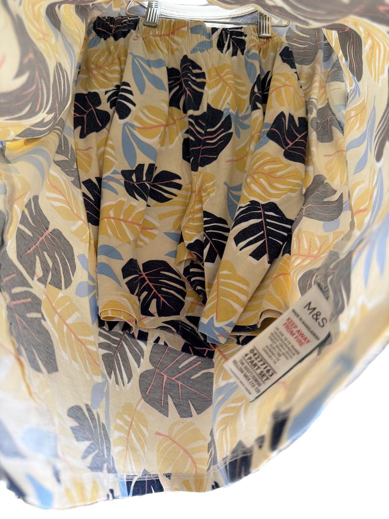 Preloved Marks & Spencer - Yellow Blue Palm Print Shorts Pyjama Set (12-13y)