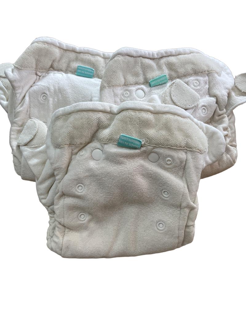 Preloved Totsbots - 3x White Reusable Nappies. With Inserts.