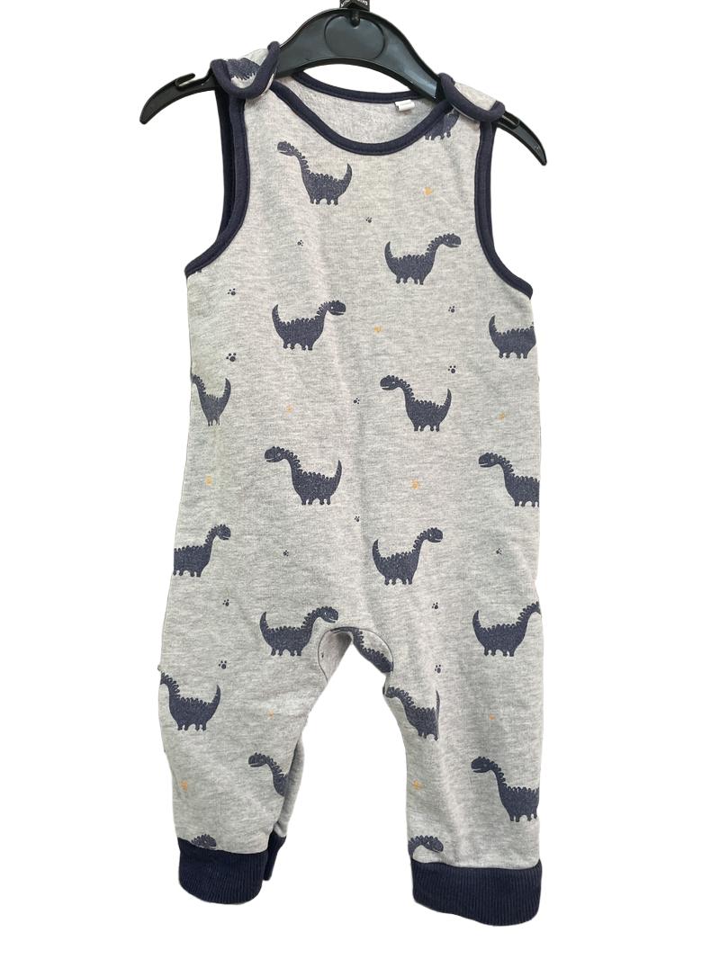 Preloved Bluezoo - Grey And Navy Dinosaur Dungaree/Overalls. (3-6m)