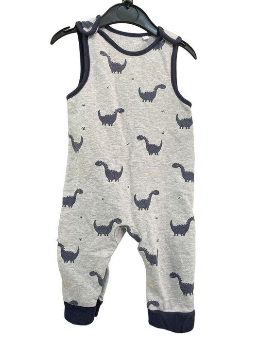 Preloved Bluezoo - Grey And Navy Dinosaur Dungaree/Overalls. (3-6m)