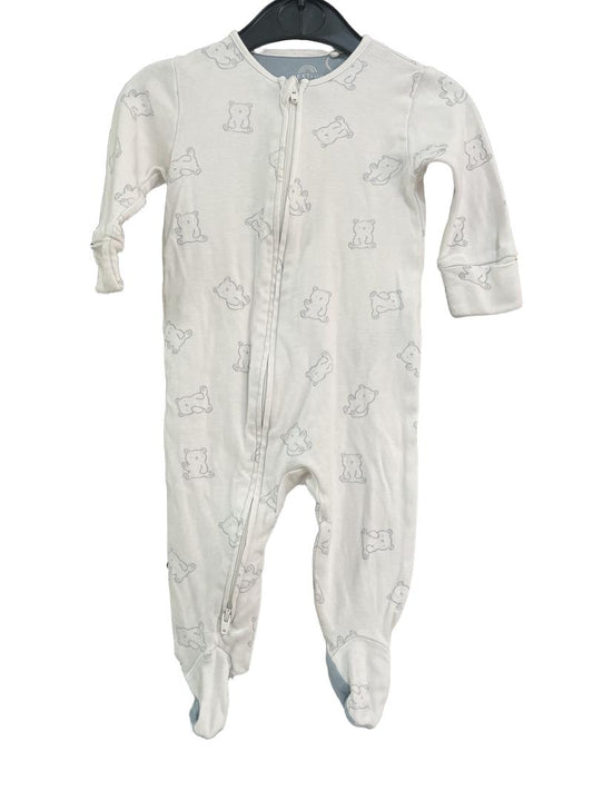 Preloved Next - White Zip Up Teddy Sleepsuit, Blue Foot Bottom. (3-6m)
