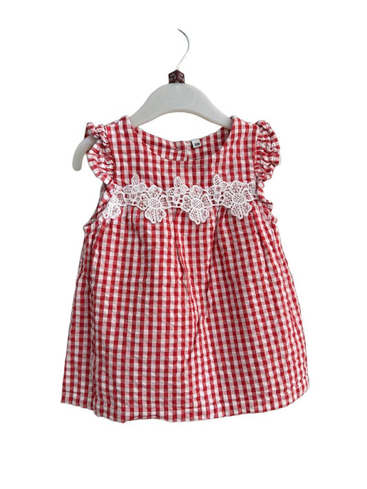 Preloved Unknown Brand - Red Gingham Check Ruffle Sleeve Dress (18-24m)