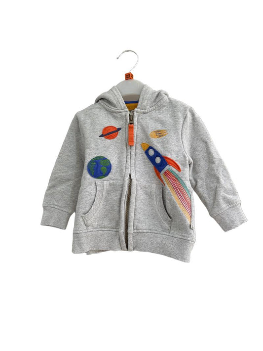 Preloved Frugi - Grey Space Appliqué Zip Hoodie (9-12m)