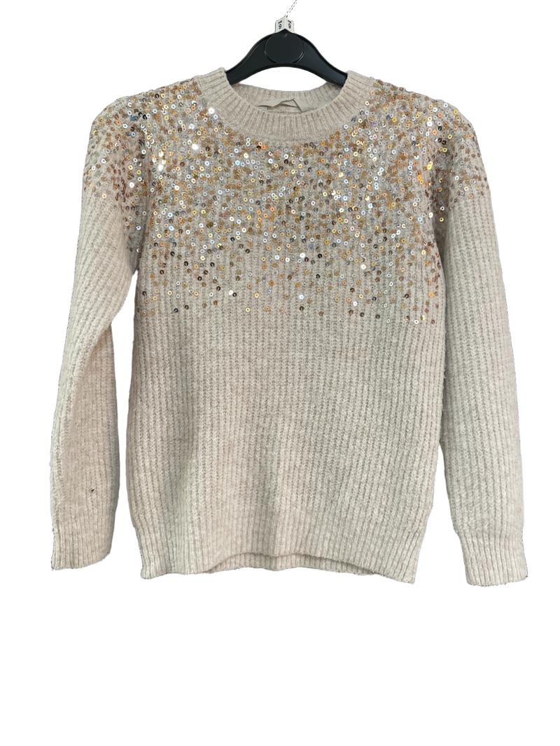 Preloved John Lewis - Cream Knit Jumper With Gold And Silver Sequins. (9-10y, 9y)