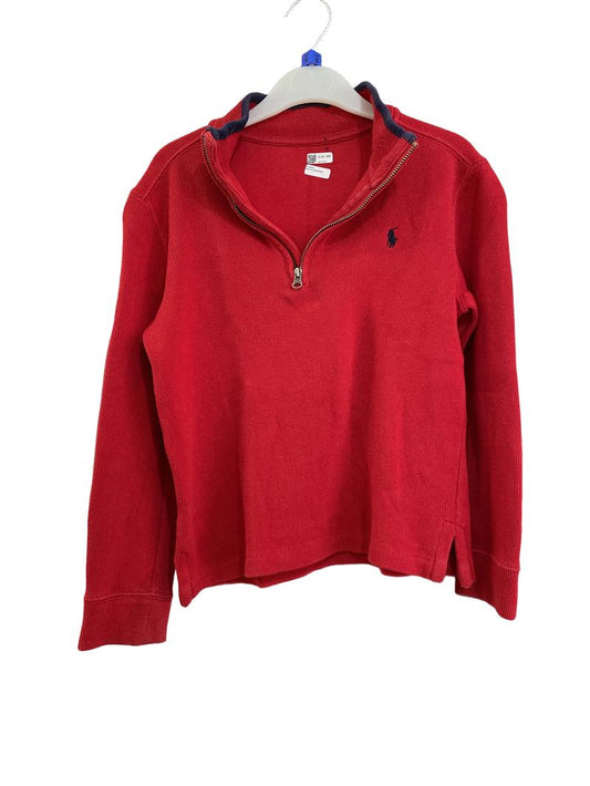 Preloved Polo Ralph Lauren - Top - Red Knit Half-zip Long-sleeved Top With Navy Trim (6-7y)