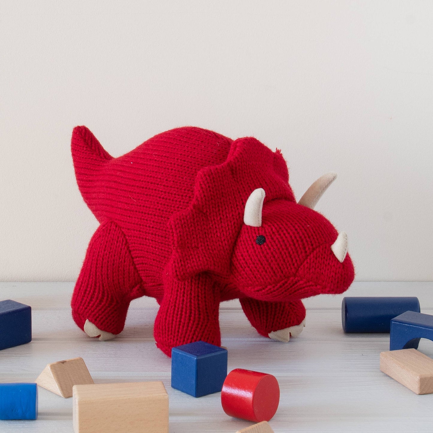 Dinosaur Teddy, Knitted Red Triceratops Soft Toy