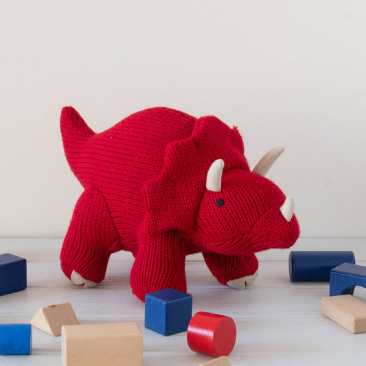 Dinosaur Teddy, Knitted Red Triceratops Soft Toy