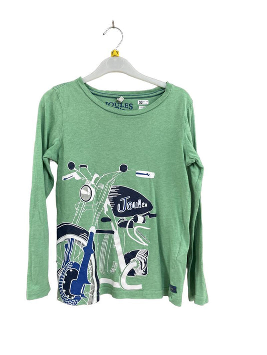 Preloved Joules - Green Motorcycle Long-sleeved T Shirt (7-8y)