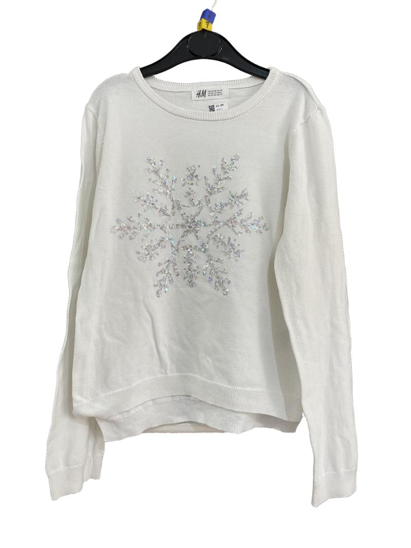 Preloved H&M - White Sequin Snowflake Jumper (6-7y, 7-8y)