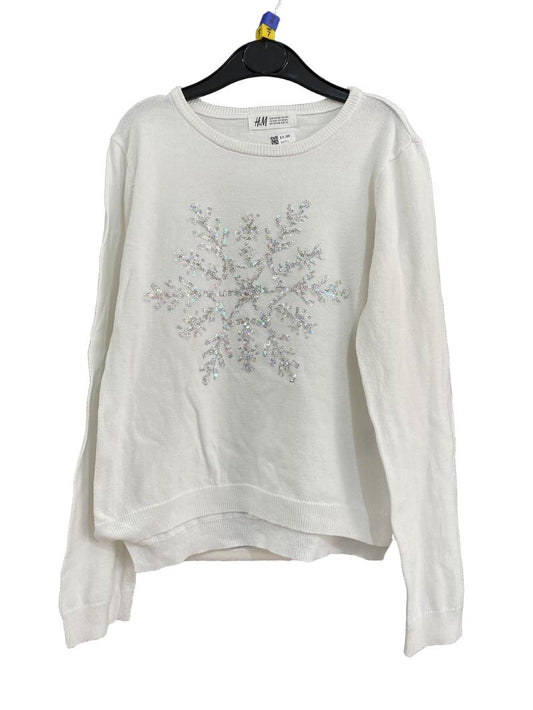 Preloved H&M - White Sequin Snowflake Jumper (6-7y, 7-8y)