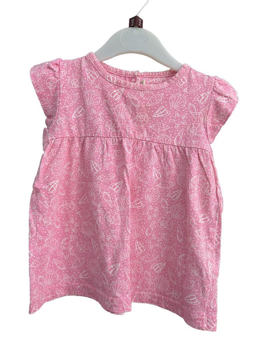 Preloved Jojo Maman Bebe - Pink Seashell Flutter Sleeve Shirt (2-3y)
