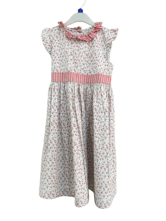 Preloved Zippy - White Pink Floral Sleeveless Dress (6-7y)