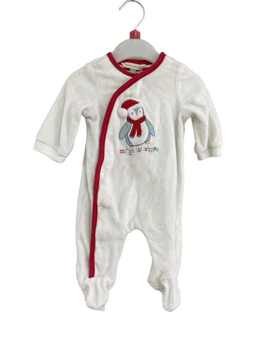 Preloved John Lewis - White Fleece Penguin Christmas Sleepsuit Onesie, Newborn (0-3m)