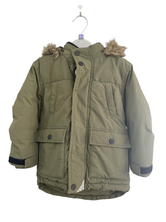 Preloved John Lewis - Olive Green Parka With Fur-lined Hood (3-4y)