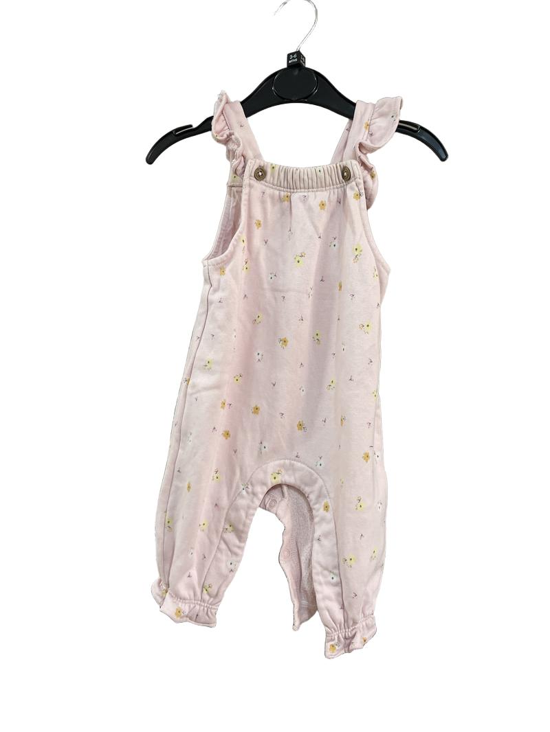 Preloved Marks & Spencer - Pink Floral Print Ruffle Dungarees (3-6m)