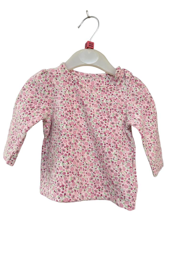 Preloved Mothercare - Pink White Floral Ditsy Long-sleeved Shirt (0-3m)