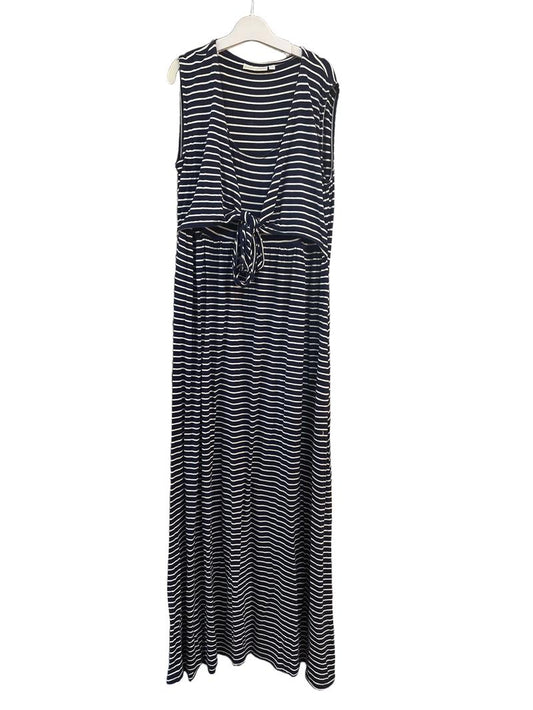 Preloved Jojo Maman Bebe - Navy White Stripe Nursing Maternity Sleeveless Wrap Dress (Medium)