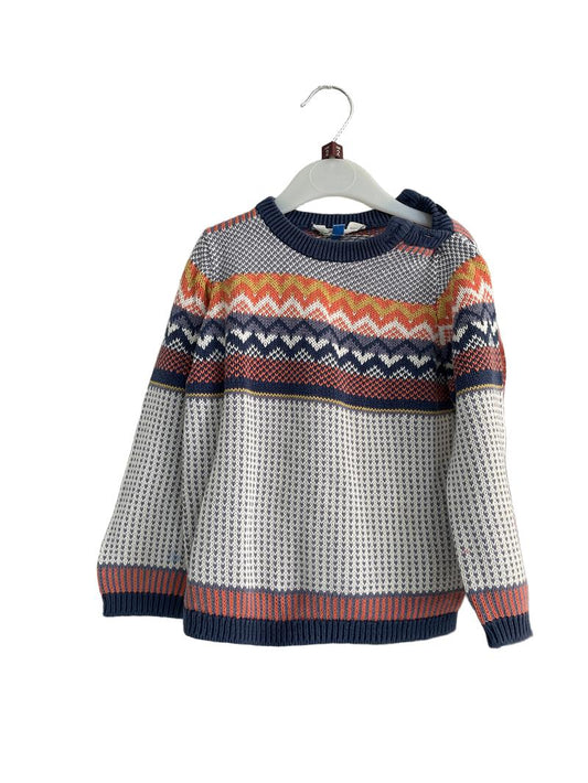 Preloved John Lewis - Orange Blue White Fair Isle Jumper (2-3y)