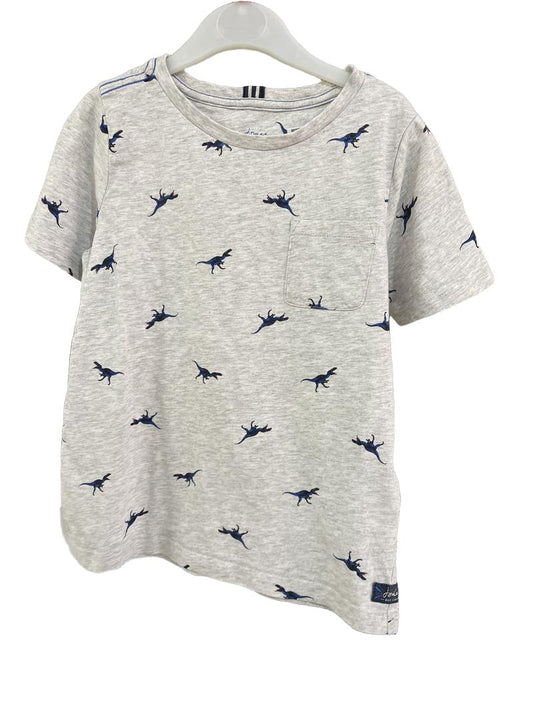 Preloved Joules - Gray Dinosaur Print Short-sleeved T Shirt (8-9y) - Top