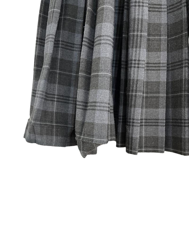 Preloved Schoolblazer - Gray Plaid Tartan School Uniform Skirt, W 26", L 20", Used By Stephen Perse (9-10y)