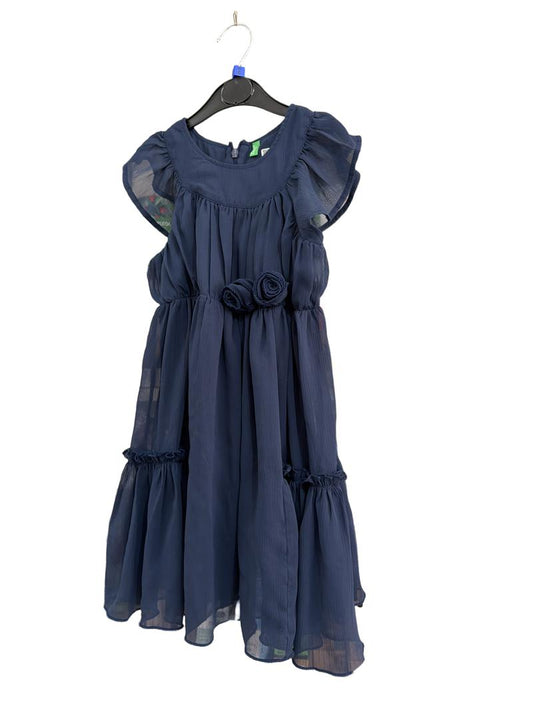 Preloved United Colors Of Benetton - Navy Chiffon Ruffle Sleeve Dress (6-7y)