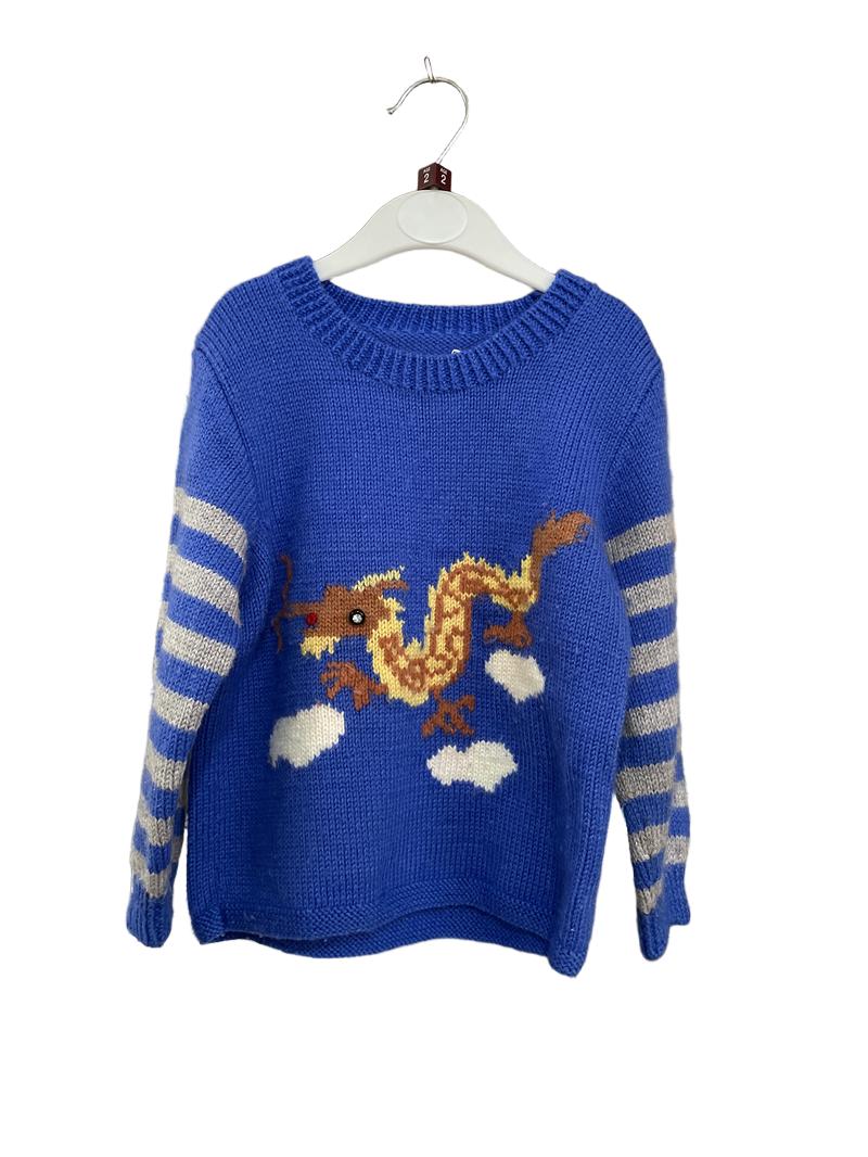 Preloved Unknown Brand - Top - Handmade Knit Blue Dragon Jumper (2-3y)