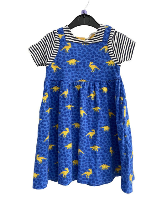 Preloved John Lewis - Blue Dinosaur Short-sleeved Dress (3-4y)