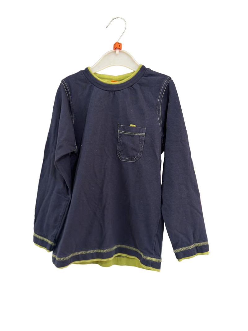 Preloved Mini Mode - Navy Long-sleeved T Shirt With Green Trim (4-5y)