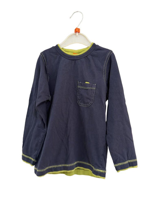 Preloved Mini Mode - Navy Long-sleeved T Shirt With Green Trim (4-5y)