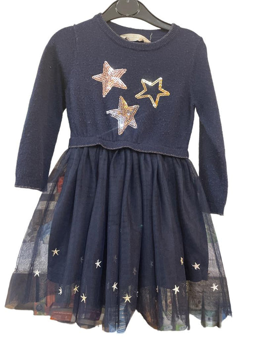 Preloved John Lewis - Navy Knit And Tulle Sequin Dress (2-3y)