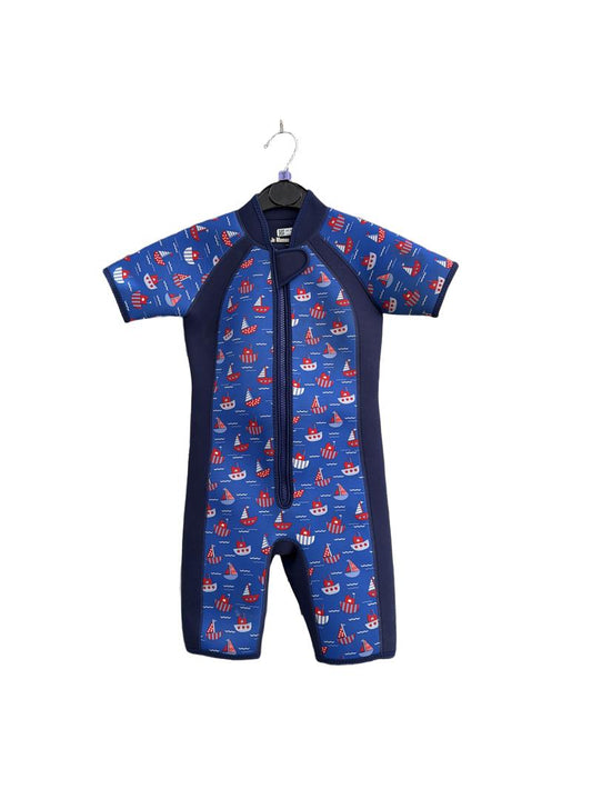 Preloved Jojo Maman Bebe - Blue Boat Short-sleeved Wetsuit (3-4y)