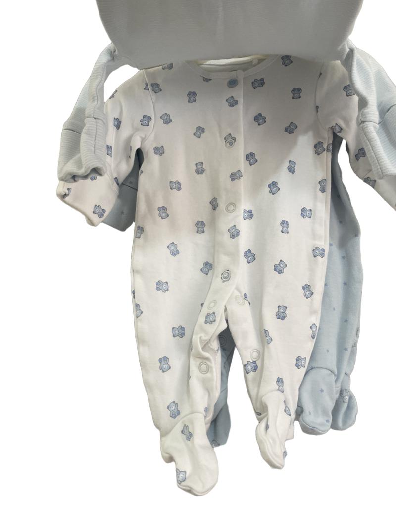 Preloved Next - Set Of 4 Blue Sleepsuits, Stripes, Stars And Bears. (Newborn)