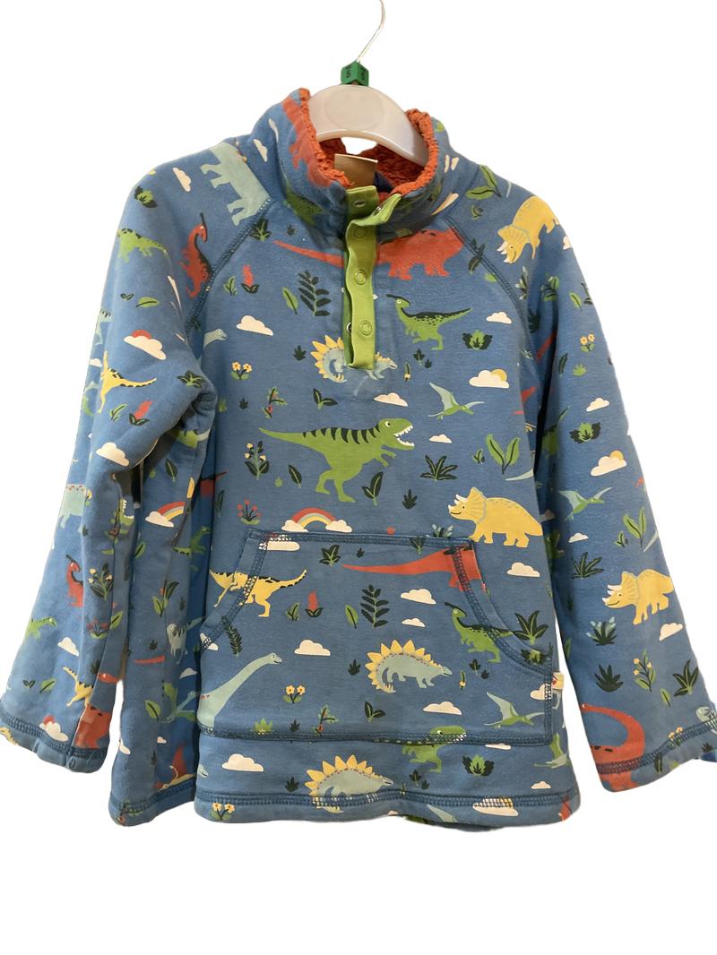 Preloved Frugi - Blue Dinosaur Print Fleece Lined Long-sleeved Top (5-6y)