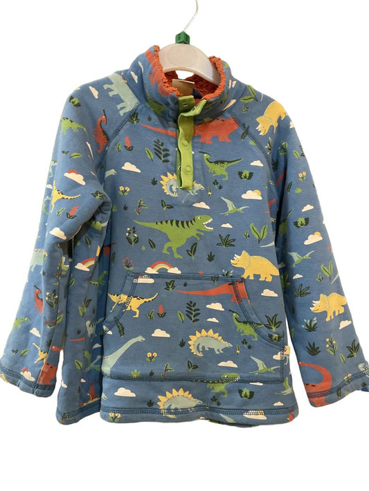 Preloved Frugi - Blue Dinosaur Print Fleece Lined Long-sleeved Top (5-6y)