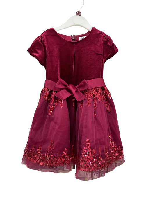 Preloved Marks & Spencer - Red Velvet And Sequin Tulle  Short-sleeved Party Dress (18-24m)