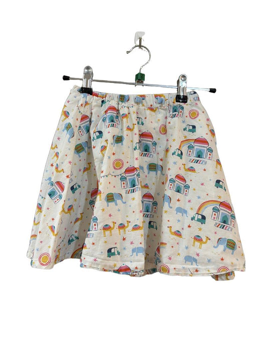Preloved Frugi - White Travel Print Skirt (5-6y)
