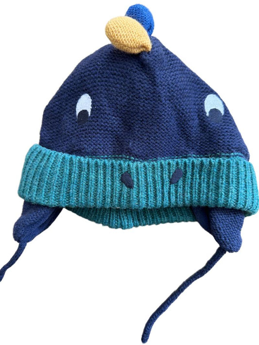 Preloved Jojo Maman Bebe - Navy Multicolour Knit Fleece-lined Monster Hat (0-6m, 6-12m)